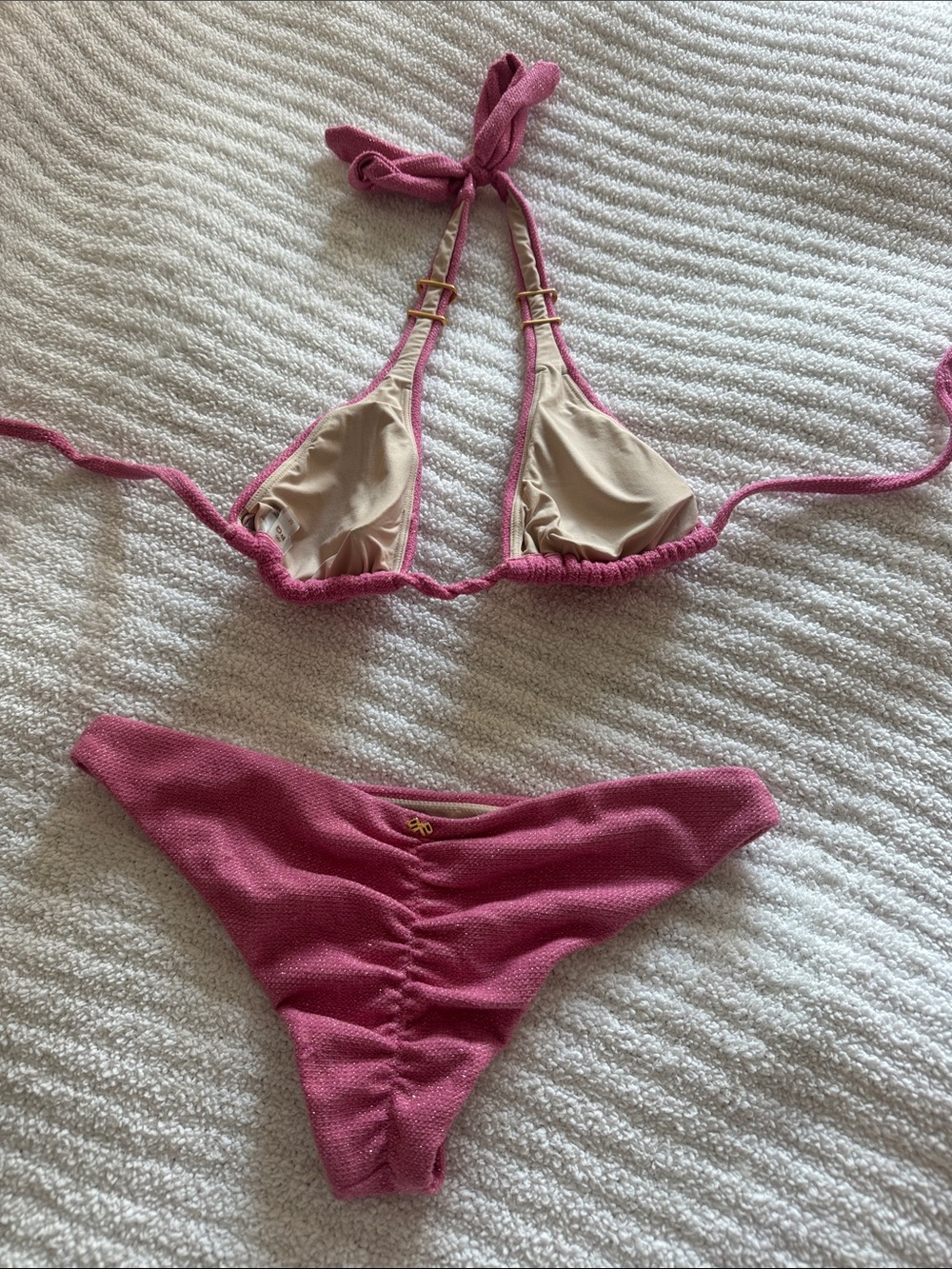 PilyQ Pink Textured Triangle Bikini Set - Picture 2 of 2